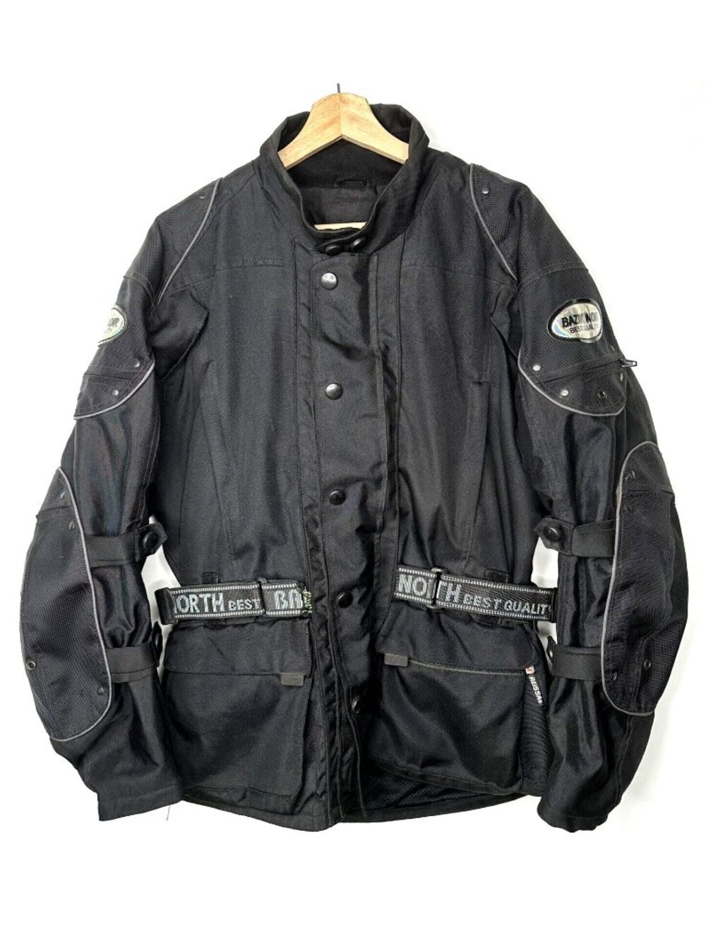 Bazik Noir Motorcycle Riding Jacket Mens M Black Belted Moto Touring Coat